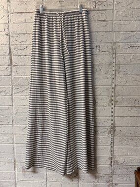 H&M Ribbed Wide Leg Lounge Pants XXS Cream Black Striped Drawstring